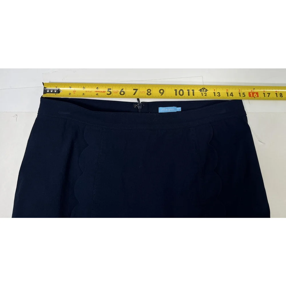 J. McLaughlin Skirt‎ Womens 6 Navy Blue Scallop Hem Cotton Blend Classic Career